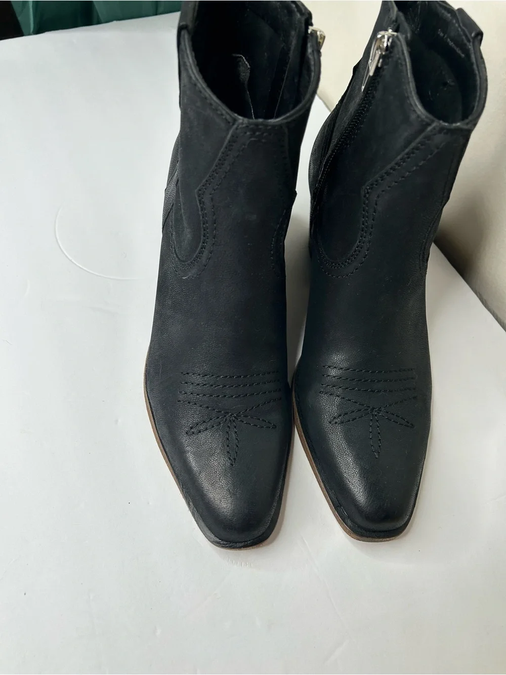 New Dolce Vita Silma leather Western Booties in black 2-inch stacked heel